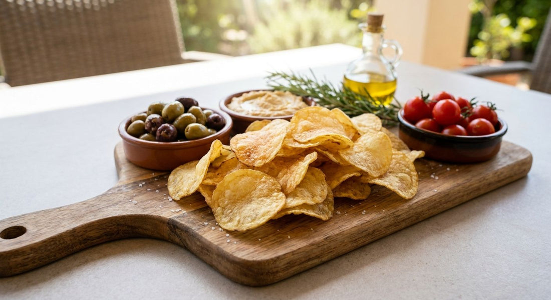 Olive oil and sea salt chips for a Mediterranean snack platter