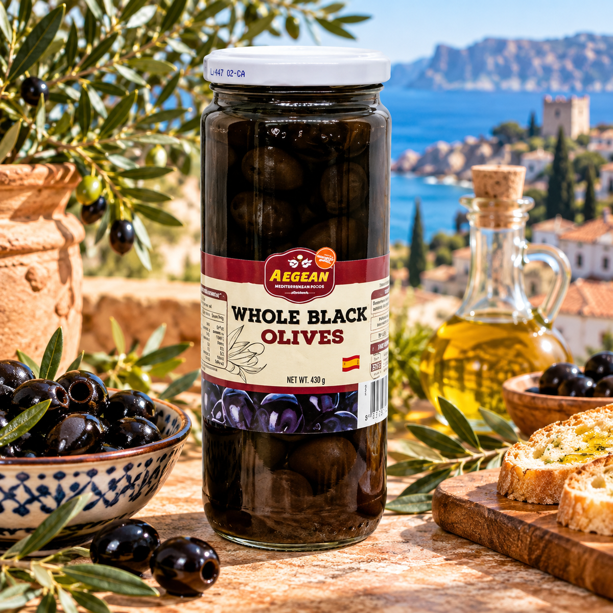 Aegean Whole Black Spanish Olives 430g | Spanish Olives