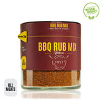 Jar of BBQ Rub Mix with a red label on a white background