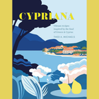 Book cover of 'Cypriana' with a coastal scene and lemon illustration.