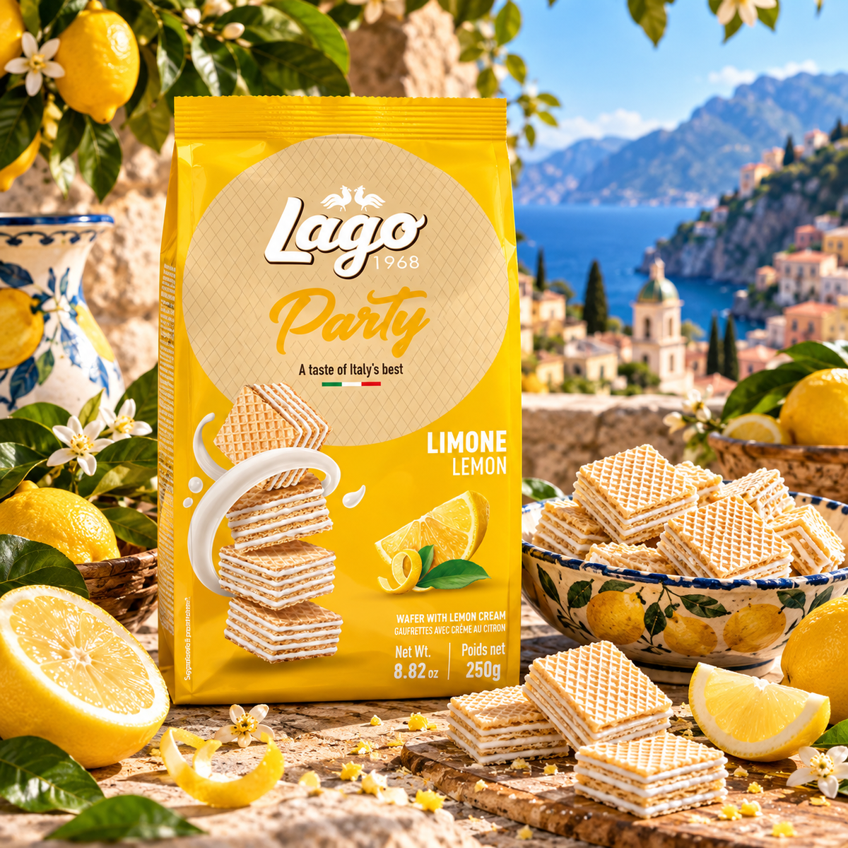Lago Party Lemon Wafers 250g | Italian Lemon Wafers