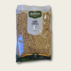 Packaged lentils with 'Aegean' branding on a light gray background