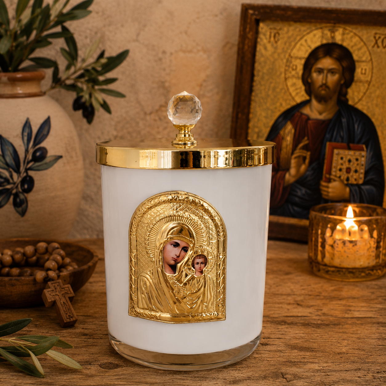 Virgin Mary Panagia Keepsake Candle Livani Scented - XL