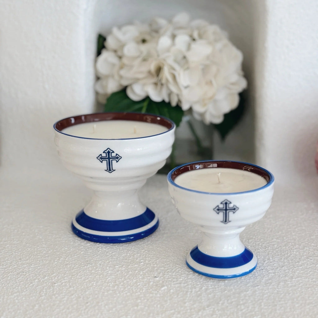 Blue Cross Thimiato Candle Incense Pot Candle - Livani Scented