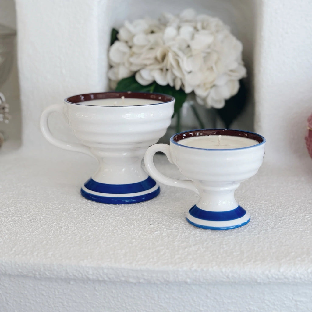Blue Cross Thimiato Candle Incense Pot Candle - Livani Scented