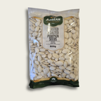 Packaged roasted and salted pumpkin seeds with Alegaean branding on a light gray background