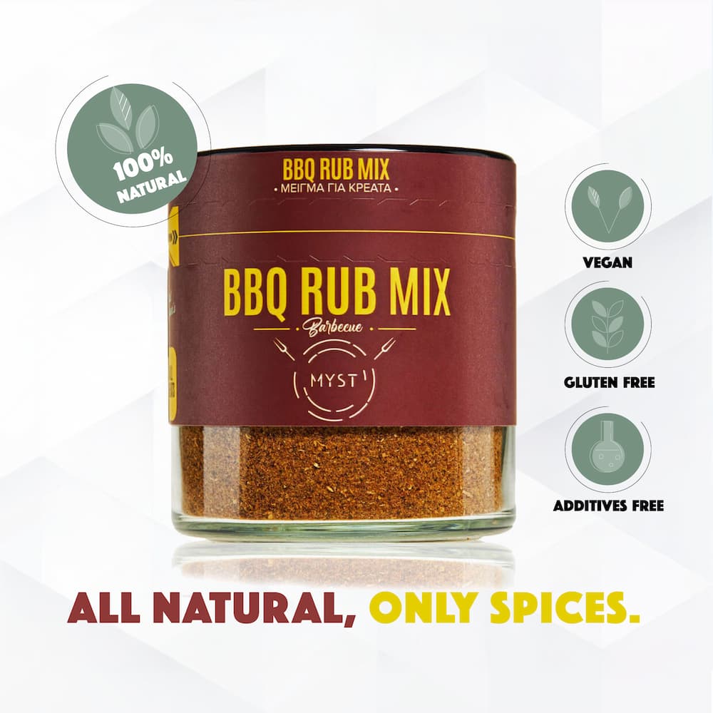 Jar of BBQ Rub Mix with label on a white background