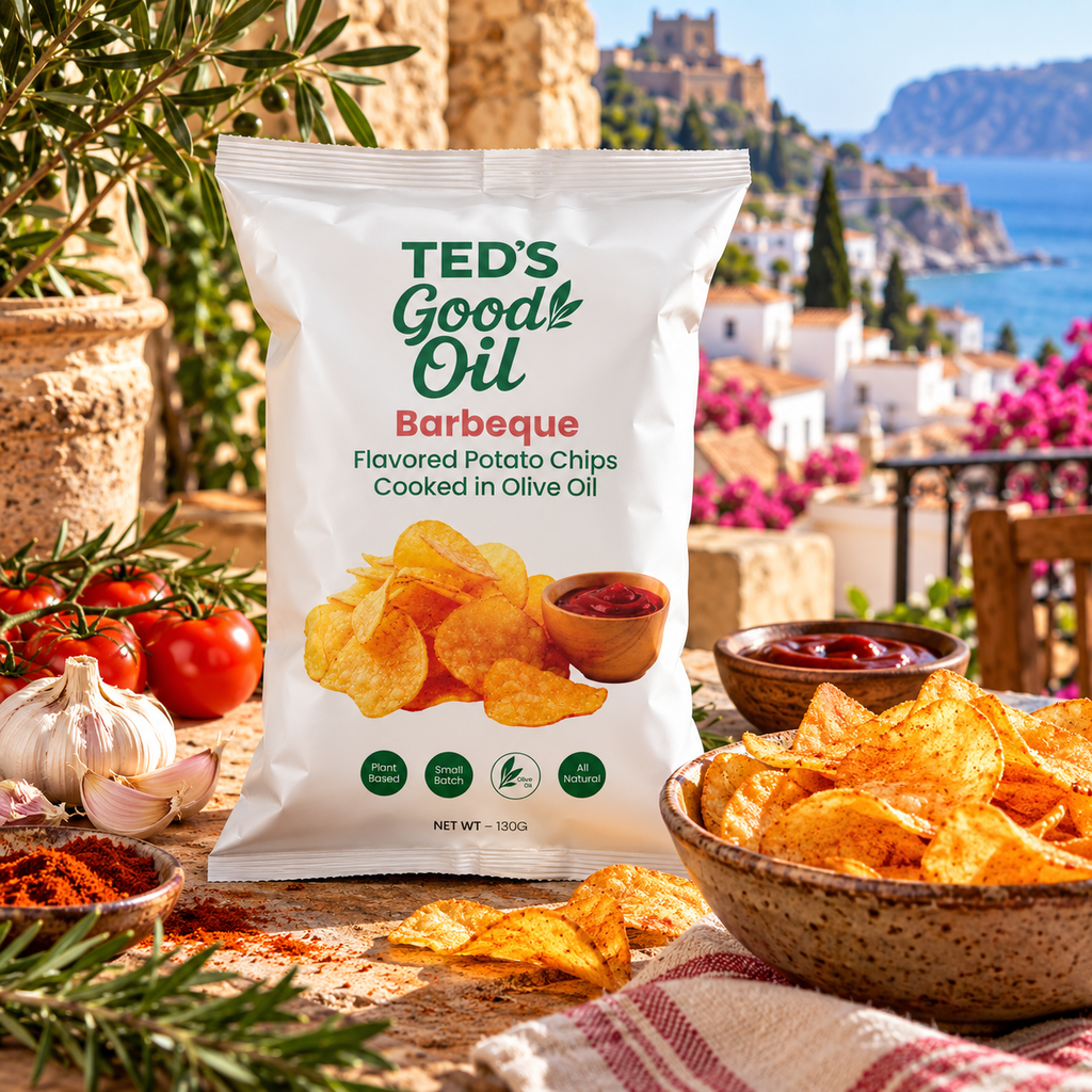Ted’s Good Oil Barbeque Potato Chips 130g | Olive Oil Chips