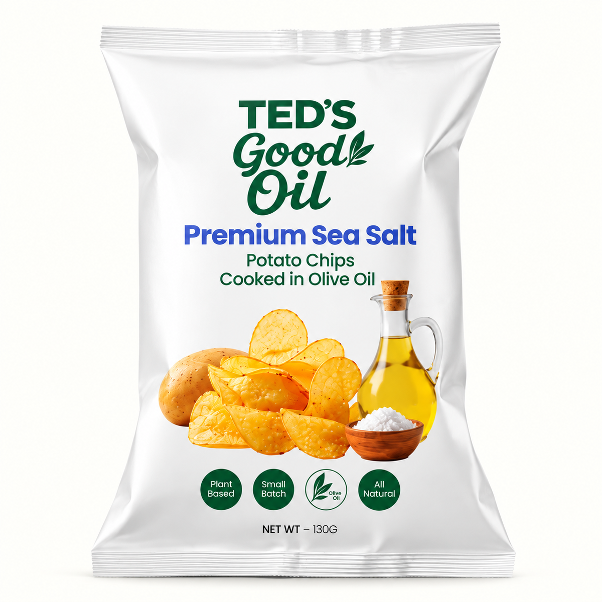 Ted’s Good Oil Sea Salt Potato Chips 130g | Olive Oil Chips