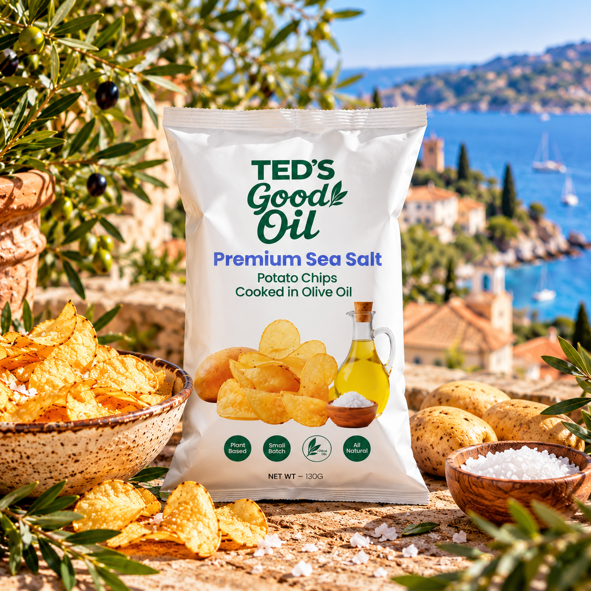 Ted’s Good Oil Sea Salt Potato Chips 130g | Olive Oil Chips