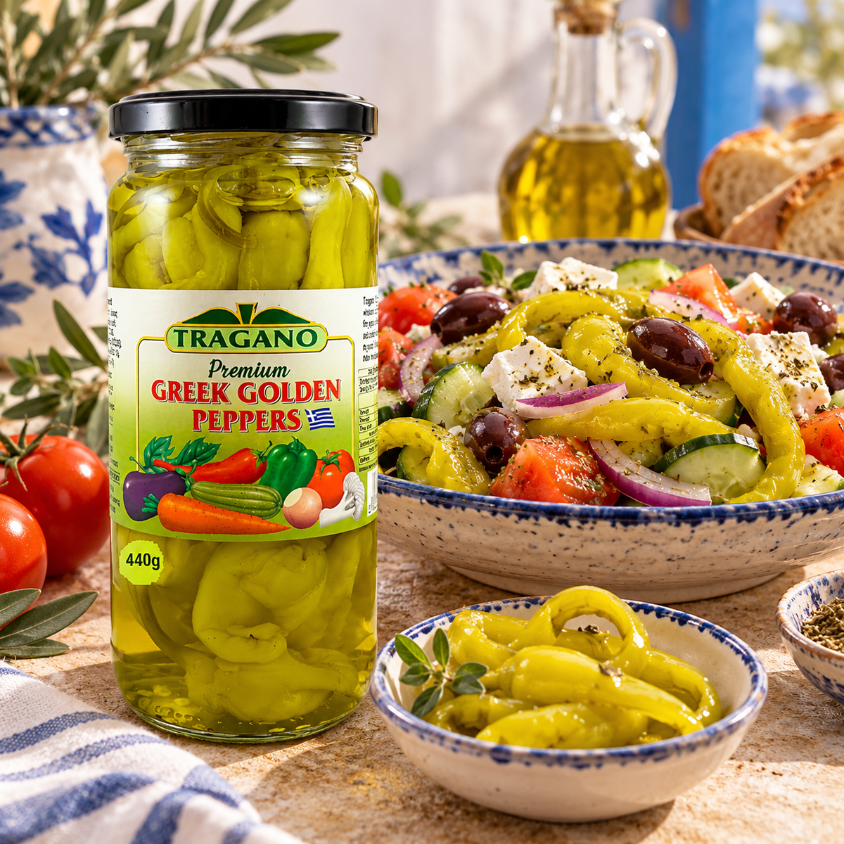 Tragano Premium Greek Golden Peppers 440g | Product of Greece