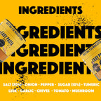 Ingredients list for pasta with a yellow background and Meital pasta packaging.